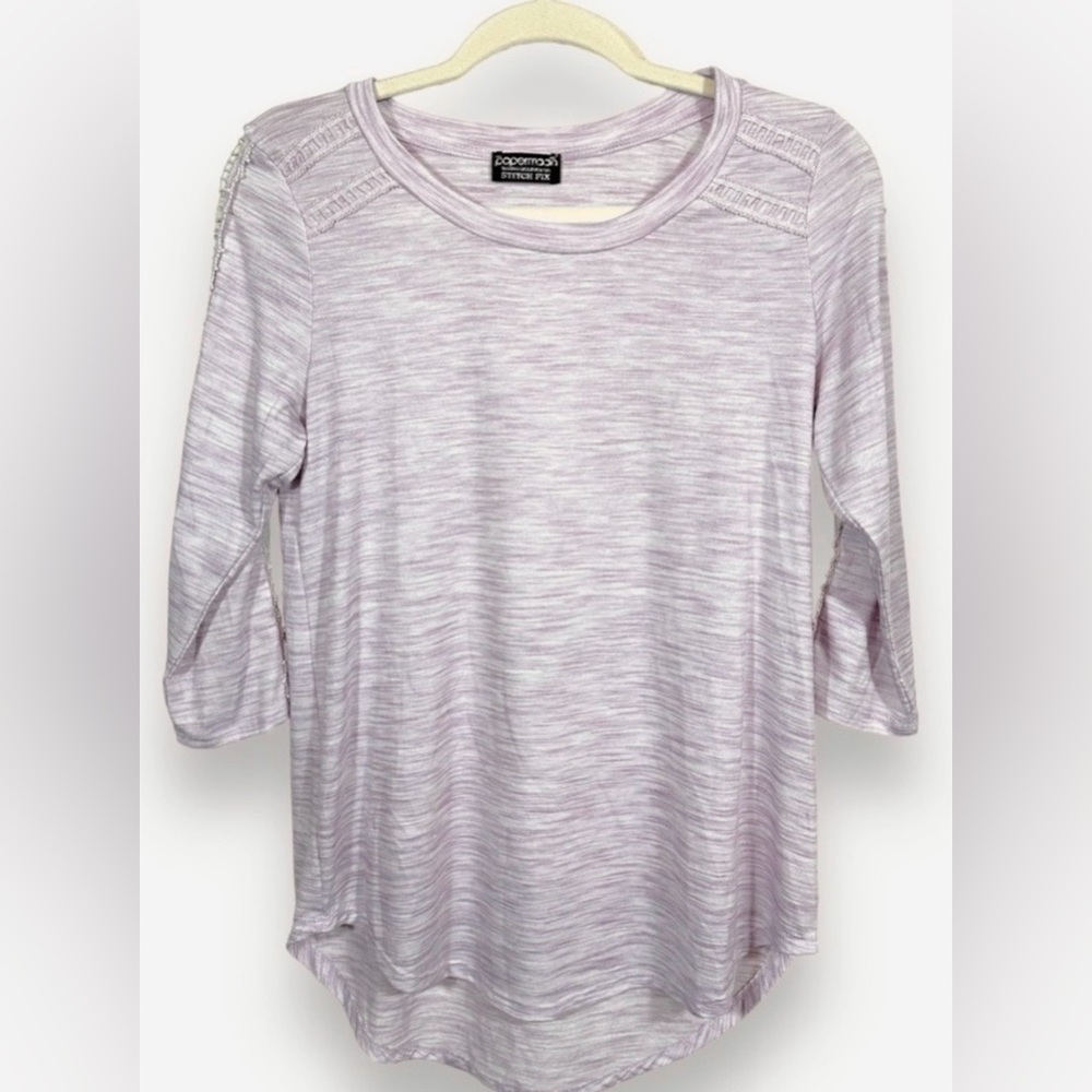 Papermoon Lavender Heather Long Sleeve Tee With Lace Cutout Sleeves - Picture 2 of 6
